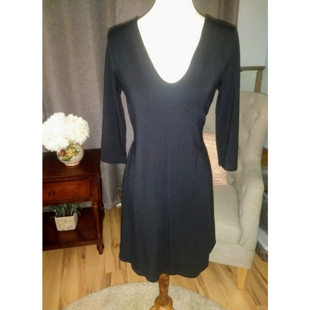 NWOT Long Sleeve Black V-Neck A-Line Dress - Large